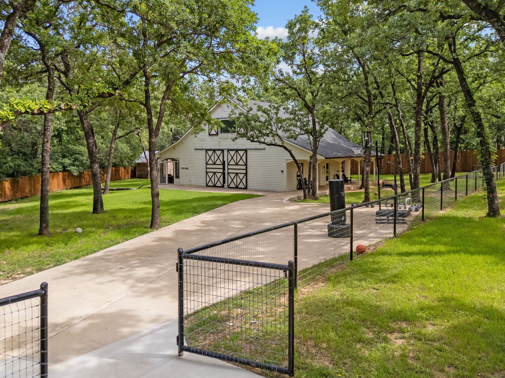 The barn, sport court and outdoor gym